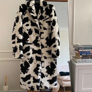 TOPSHOP Cow Print Faux Fur Coat
